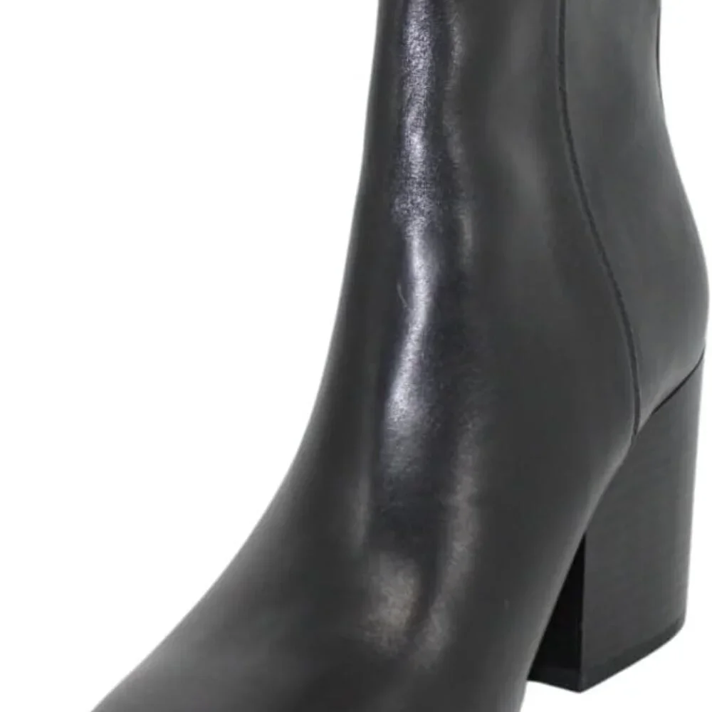 Sam Edelman Carlysle Black Leather Block Heel Silver Zipper Ankle Boots BRANDNEW